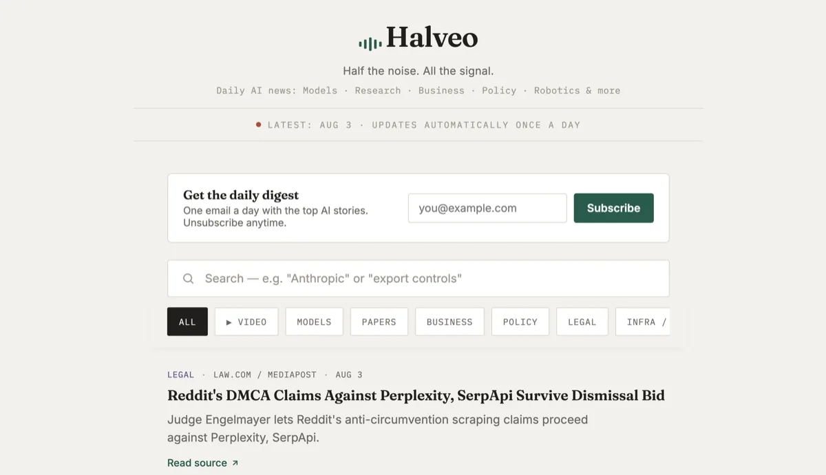 Halveo AI news website